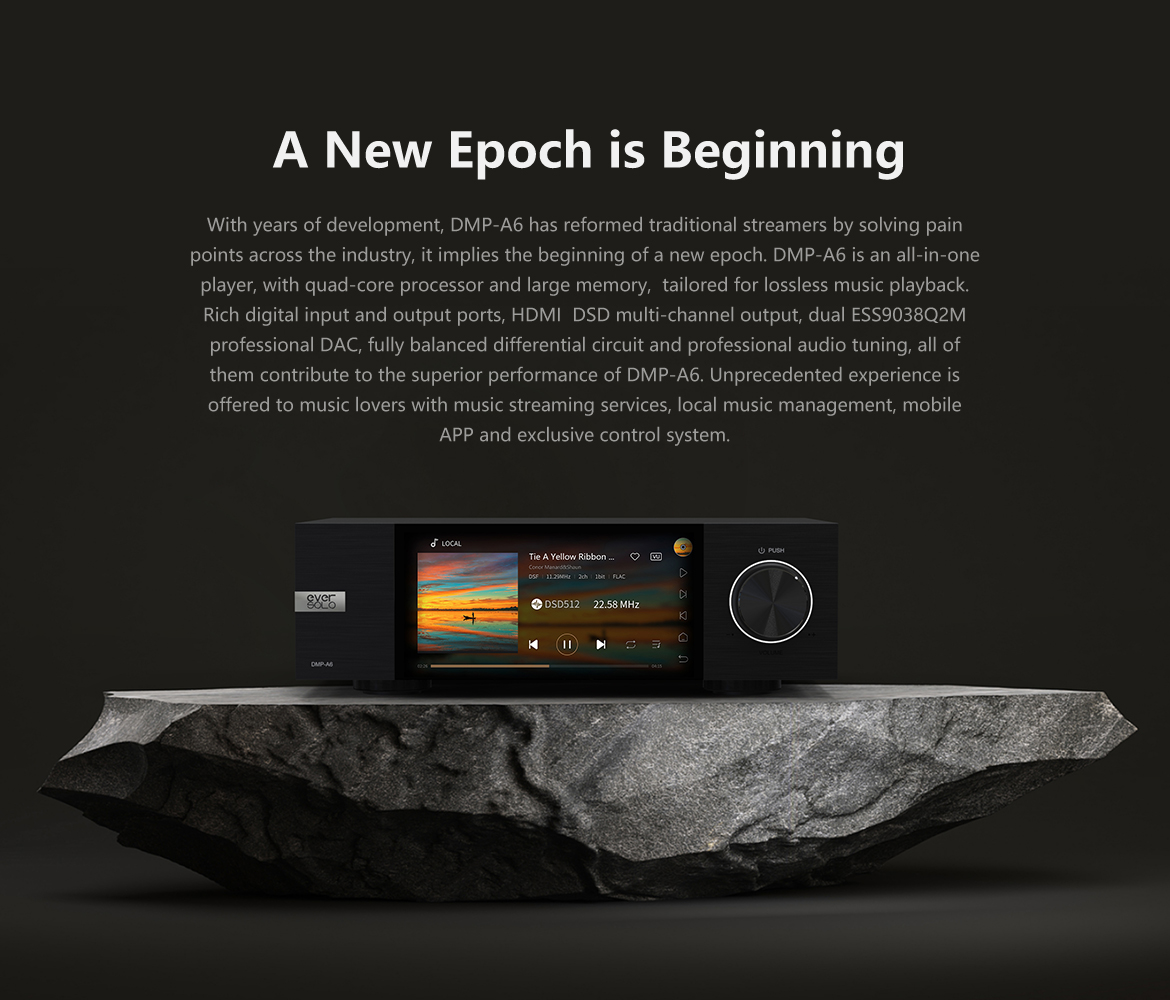 Eversolo DMP-A6 Streamers, Network Player, Music Service and Streaming MQA  Full Decode, DAC, DSD512 PCM768kHz/32Bit Bluetooth 5.0 aptX HD, 6''HD