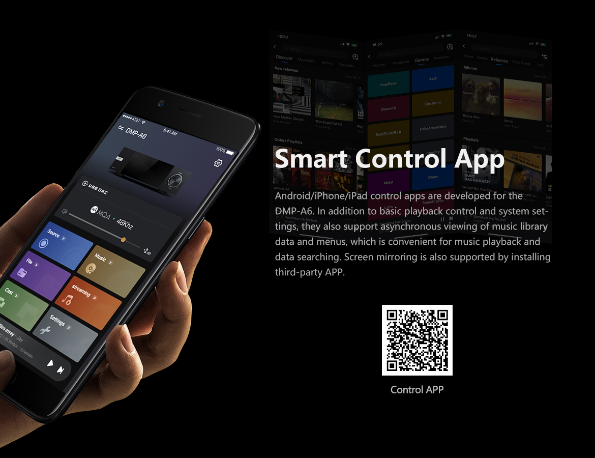  Eversolo DMP-A6 Streamers, Network Player, Music Service and  Streaming MQA Full Decode, DAC, DSD512 PCM768kHz/32Bit Bluetooth 5.0 aptX  HD, 6''HD Touchscreen, Exclusive App : Electronics